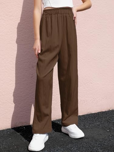 Image of SANGTREE Girls & Woman Wide Leg Pants Lightweight Casual Elastic High Waist Straight Leg Loose Trousers,4 Years - Woman 2XL