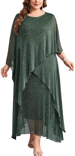 1X-5X Plus Size Formal Dress Long Cape Overlay Dresses Wedding Gu...