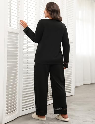 Blooming Jelly Women Plus Size Pajamas Sets Cute Lace Lounge Set Long Sleeve Pj Sets V Neck Loungewear Fall Outfit3