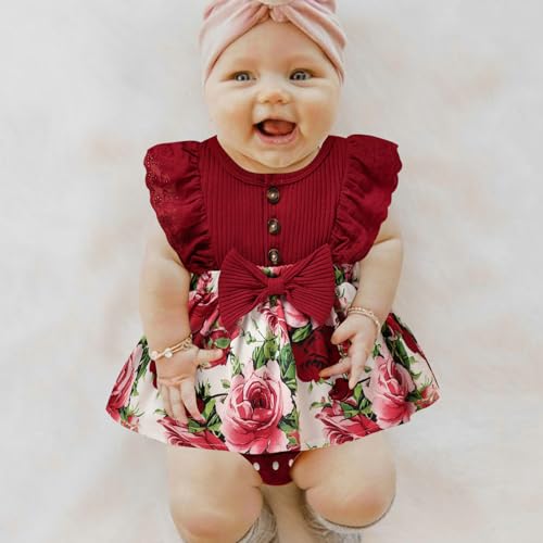 Sinhoon Baby Girl Clothes Newborn Ruffled Sleeveless Romper Floral Dreesy Bodysuit Heaedband 3pcs Baby Girl Summer Clothes2