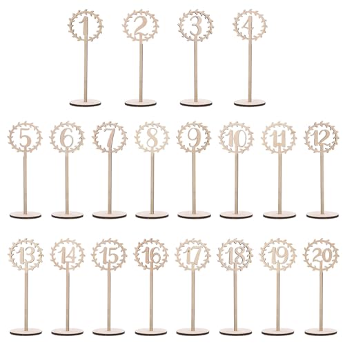 Numéros de table en bois 1-20 Gatuida marron pour décoration champêtre