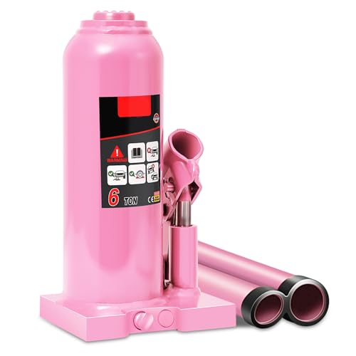 Auto Dynasty 6 Ton Hydraulic Bottle Jack, Automotive Welded Bottle Jack for Car, Pickup Truck, RV, Auto Repair, 9 to 17 Lifting Range (Pink)