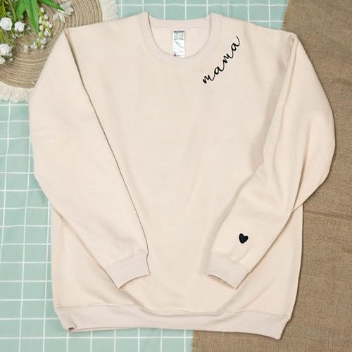 Nani - Mama Mom Embroidered Crewneck Sweatshirt Heart On Sleeve For Women -Gifts For Mom Mama Birthday Christmas Mothers Day3