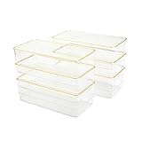 Martha Stewart Kerry Plastic Stackable Office Desk Drawer Organizers, 6' x 3', 6 Pack, with Gold Trim