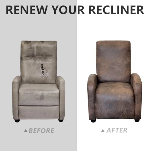 Image of ANARACHON Recliner Chair Covers Leather Look Recliner Cover 4-Piece Slipcovers for Small Reclining Chair Furniture Protector for Kids Dogs Pets Spandex Fabric Washable (1 Small Seater, 02 Brown)