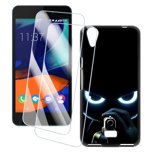 OAGELIM 2er Pack Bildschirm Schutzfolie + Hülle Kompatibel mit Wiko Rainbow Lite 4G (5 Zoll) Künstlerisch Bedruckte Hülle & Gehärtetes Glas Kratzfest (Ziel)