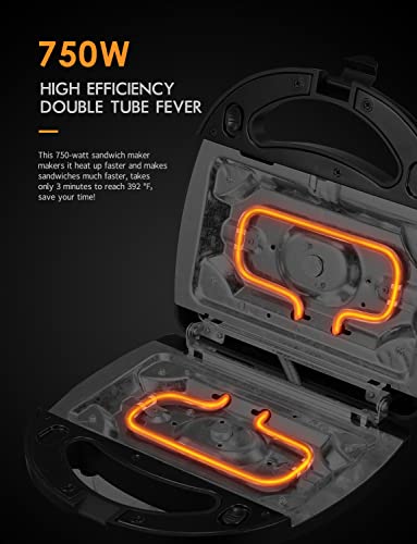 Sandwich Maker 3 In 1, Waffle Make With Removable Plate, Electric Panini Press Grill, Sandwich Toaster With Detachable Non-Stick Coating, Led Indicator Lights, Cool Touch Handle, Black #TOP2