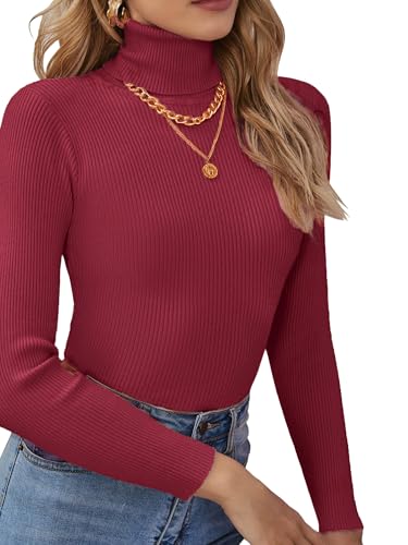 Image of Turtleneck Sweaters for Women Ribbed Long Sleeve Pullover Sweater