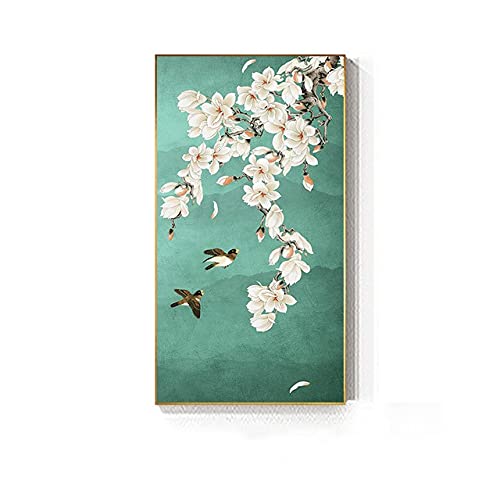 Broderie Diamant Fleurs Blanches pour Décoration Murale Salon - Kit Mosaïque 5D 40x100cm