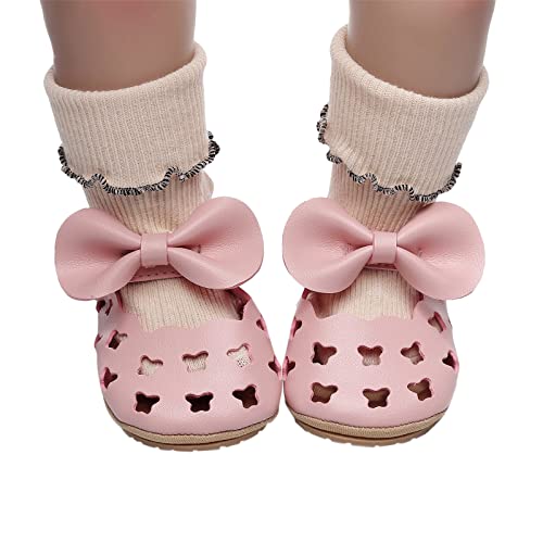 Baby Girls Hollow Out Bowknot Mary Jane Flats Sparkly Toddler Lightweight Breathable Non-Slip First Walking Shoes3