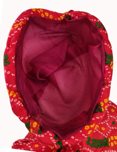 Image of BookMyCostume Traditional Rajasthani Safa & Barati Pagdi Collection - Pre-Stitched Ethnic Turbans, Bandhani /Leheriya Headwear For Weddings, Cultural Folk Dance & Festival Pagdi for Adults