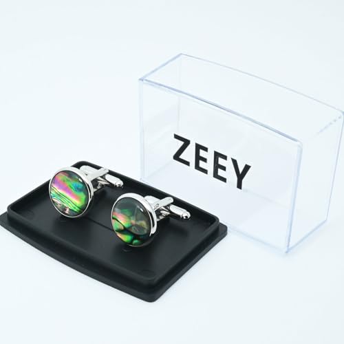 ZEEY Polished Abalone Shell Cufflinks for Men Women Classic Round Handmade Men's Cufflink Jewelry Set for Business Wedding Party Formal Office Daily Tuxedo Dress Shirt Accessories4