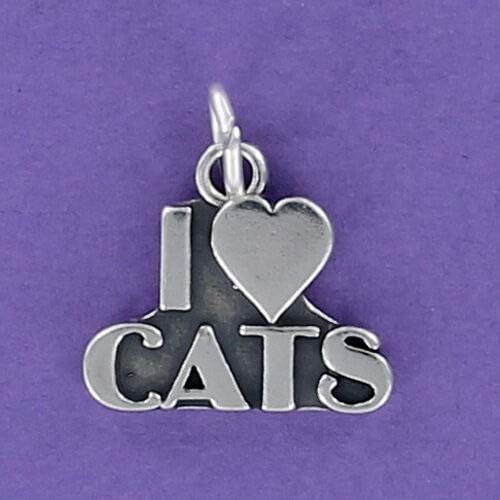 I Heart Cats Charm Sterling Silver for Bracelet New Love Kitty Kitten Pet Feline