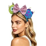 Bolonar Monsters Mouse Ears Headband for Women Sequin Mouse Ears Headband Halloween Headbands Mouse Ears for Adult (Pink)