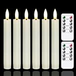 Yeelida Battery Operated Flameless Taper Candles with Two Remote Timer,16cm LED 3D-Wick Window Candles,Flickering Electric Long-Lasting Pack of 6 Flameless Candlesticks(2cm Dia,Ivory)