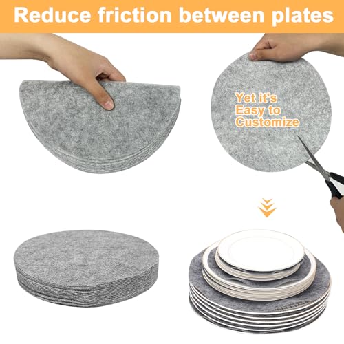 China Storage Containers, 12 Inch Dinner Plate Dish Storage Containers, Hard Shell Quilted Dinnerware Storage Box Case with Lids and Felt Protectors for Dishes Plates Storage and Moving (Light Grey)