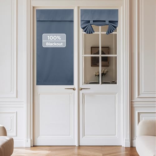 NICETOWN Stone Blue 100% Blackout No Drill French Door Curtains for Window