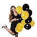 Treasures Gifted Gold Black Metallic Balloons 12 Inch Thick Latex Balloon Pack of 100 with 65 Yard Ribbons Party Supplies for Birthday Bachelorette Graduation Party Decorations