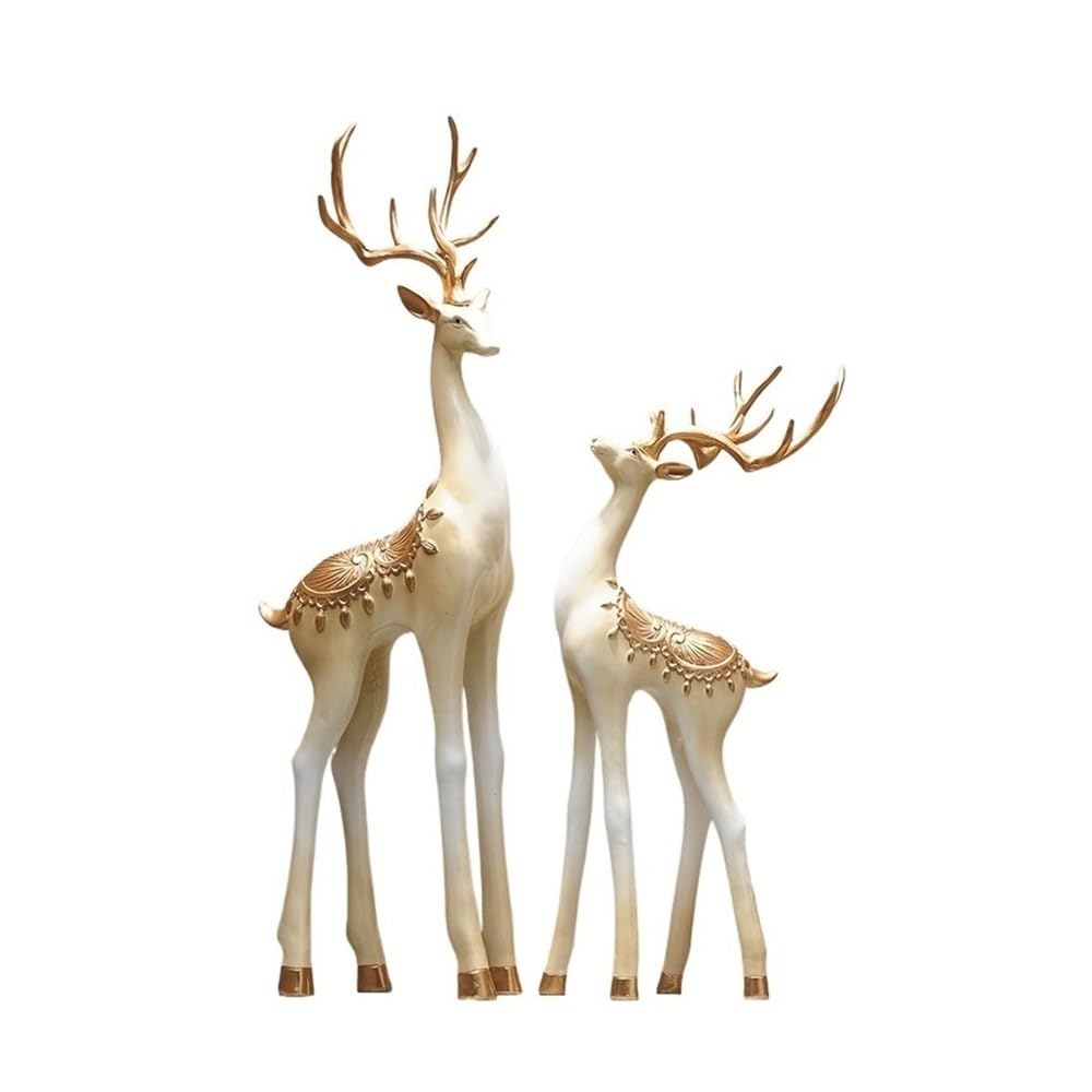 RUOXIUKHBZPS 2X Deer Figurines Reindeer Sculptures Art Works Souvenirs Ornament Tabletop Elk Statues for Living Room Decors TV Stand Sill Wedding(Gold)
