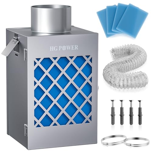Metal Dryer Vent Box, HG Power Indoor Dryer Vent, Safety Vent Flap, Dryer Lint Trap, Indoor Dryer Vent Kit for Electric Dryer, Space Saver Dryer Vent Kit with Polyester Filters, Dryer Vent Hose