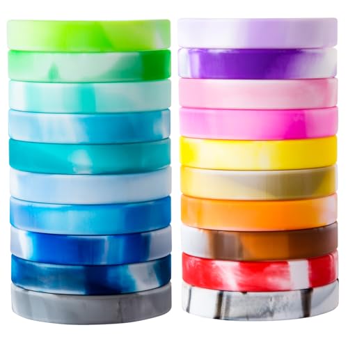 Cyclusive WHITE SWIRL-20P 20 Pieces Rubber Bracelets Solid Color Silicone Wristbands Colored Rubber Stretch Bracelets cover