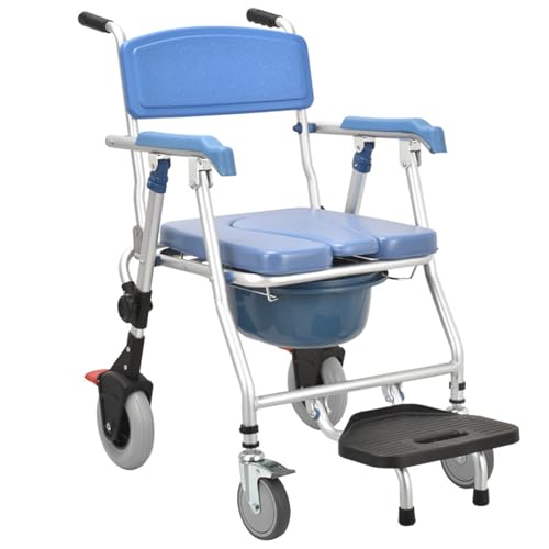 LoJax Silla Rodante para Ducha Silla Móvil para Inodoro con 4 Ruedas Frenos para Ducha Interior Silla De Ruedas 150kg Capacidad De Peso para Ancianos Discapacitados Vida Asistida (Blue)