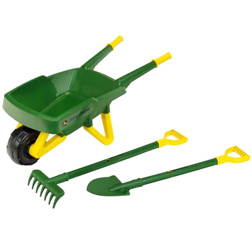 John Deere: Wheelbarrow Set - Green & Yellow - 3pc, Pretend Play Gardening & Yard Work Toy, Shovel & Rake, Indoor-Outdoor, Licensed, Kids Ages 3+