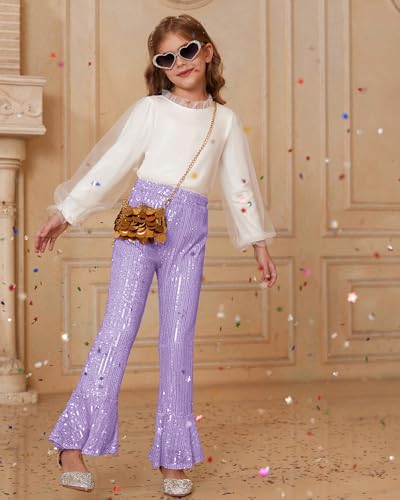Image of GRACE KARIN Girls Sequin Pants Sparke Trouser Glitter Dance Bell Bottoms 5-14
