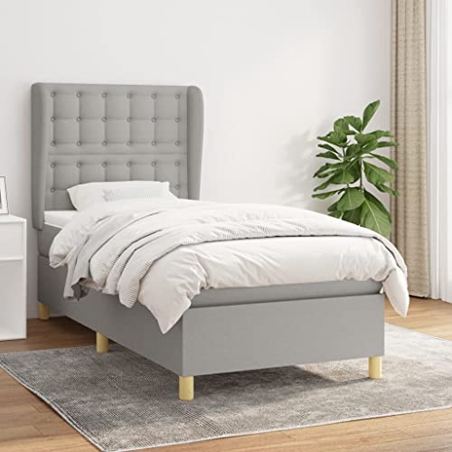 YuuSsea Cama con somier con colchón, gris claro, 100 x 200 cm, tejido de altura ajustable, colchón de muelles ensacados, confort medio, muebles para dormitorio