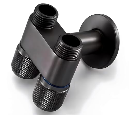 Image of 24x7 eMall 2 in 1 Angular Dual Double Angle Valve Black Dual Tap for Bathroom, Geyser | Luxury Series Two-Way Angle Valve | 2 in 1 Angle Valve for Bathroom | Two Way Tap Black Washing Machine.