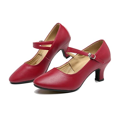 Swdzm RE-DY-LEATHER-SD-BURGUNDY-5.5-43 Womens Ballroom Dance Shoes Closed Toe Latin Salsa Character Tango Practice Dancing Shoes,Burgundy,Heel 2",Rubber Sole,Us 9.5 thumb #2