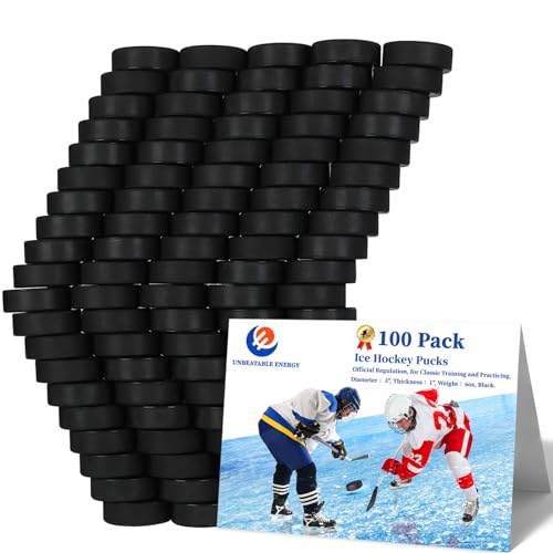 UNBEATABLE ENERGY Hockey Pucks 100 Pack, Hockey Puck (Black), Official Hockey Pucks for Practicing and Classic Training, Ice Hockey Pucks Diameter 3