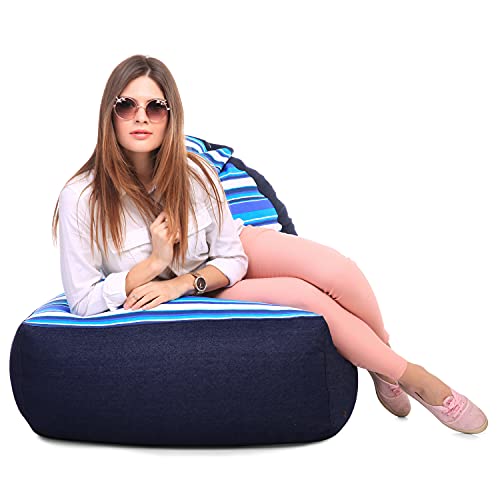 Image of Style Homez Urban Design Denim Canvas Stripes Printed Chair Bean Bag XXL Size Filled with Beans Fillers