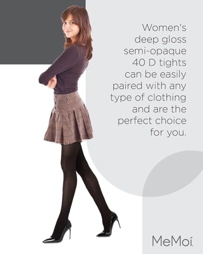 Image of MeMoi Deep Gloss Semi Opaque Tights, Comfortable and Lightweight Control Top Tights, 40 Denier - Sizes S-L