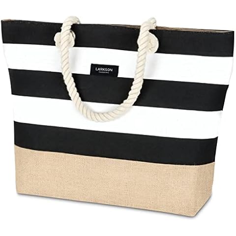 LARKSON Black Striped Beach Bag for All Cover