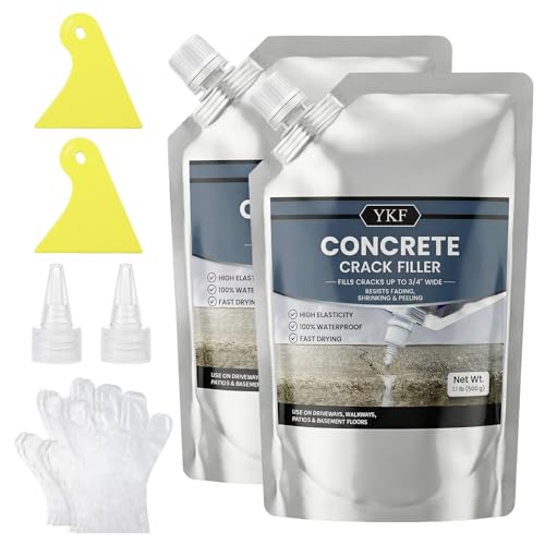 YKF Concrete Crack Filler 2-Pack (2.2 lbs) - Self-Leveling Liquid Cement Sealant for Driveways &...