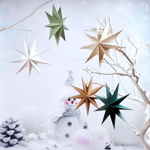 SUNBEAUTY Sage Green 9-Pointed 12 Inch Paper Star Lanterns Christmas Hanging Lamp Paper Decorations Shade Wedding Birthday Christmas Home Party Decorations - Image 3