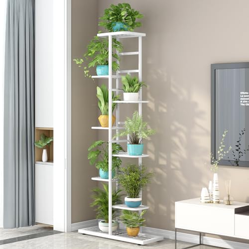 Image of LINZINAR Plant Stand Metal Indoor Outdoor 8 Tier 9 Potted Multiple Flower Pot Holder Shelf Indoor Outdoor Planter Display Shelving Unit for Patio Garden Corner Balcony Living Room