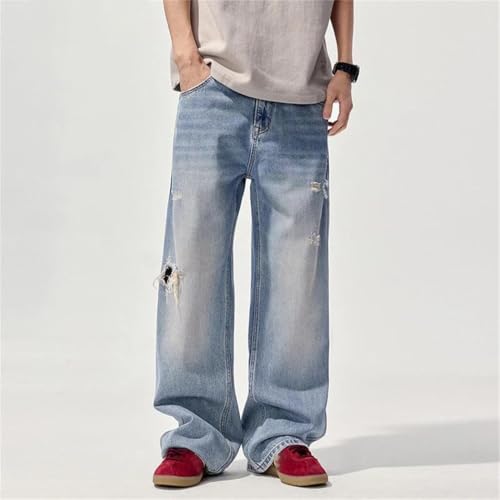 Men's Casual Ripped Denim Jeans, Distressed, Wide Leg Pants, Streetwear Trend2