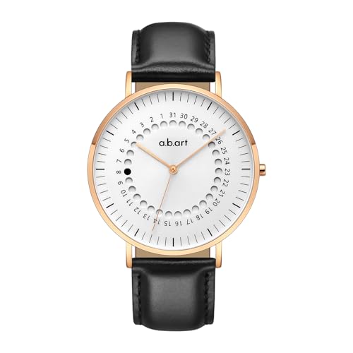 a.b.art Herren Armbanduhr Quarzuhr – Ronda-Quarzwerk mit Schweizer Komponenten, Saphirglas, weißes Zifferblatt, schwarzes Lederarmband, ultraflaches Design, 41 mm
