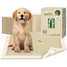 MIZOK Puppy Pads Small 22x22 Pee Pads for Dogs Bamboo Odor Eliminating & 6-Layer Absorbent Leak-Proof Dog Pee Pads Potty Training with Adhesive Tabs, Disposable 50 Counts