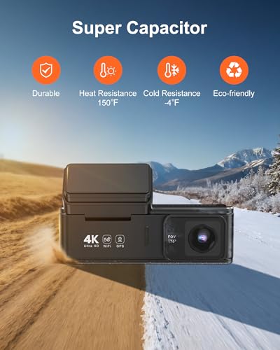 Image of 4K Dash Cam Front Rear, Dual Dash Camera for Cars Built in 5GHz /2.4GHz WiFi GPS Dashcam with G-Sensor 24H Parking Monitor Loop Recording WDR Night Vision 170 View Angle APP Control Free 64GB SD Card