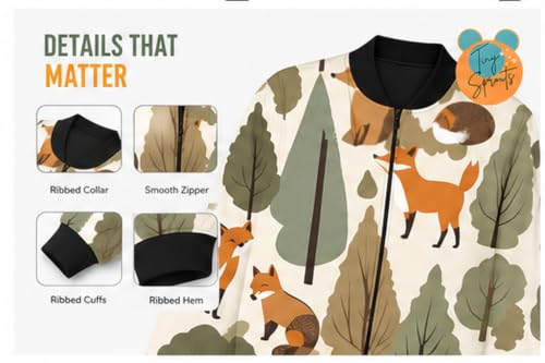 Image of Tiny Sprouts Kids Jacket | JungleFox Theme | Warm Quilted Fleece | Unisex | Ages 5-14