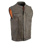 Milwaukee Leather MLM3510 Men's Distressed Brown Dual Closure Open Neck Club Motorcycle Leather Vest - X-Large