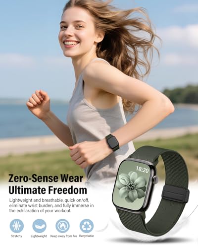 Image of Stretchy Band Compatible with Apple Watch Band 40mm 38mm 41mm 42mm 44mm 45mm 46mm 49mm Women Men,Strong Magnetic Clasp Elastic Sport Strap for iWatch Series 11 10 9 8 7 6 5 4 3 2 1 Ultra SE /Army Green