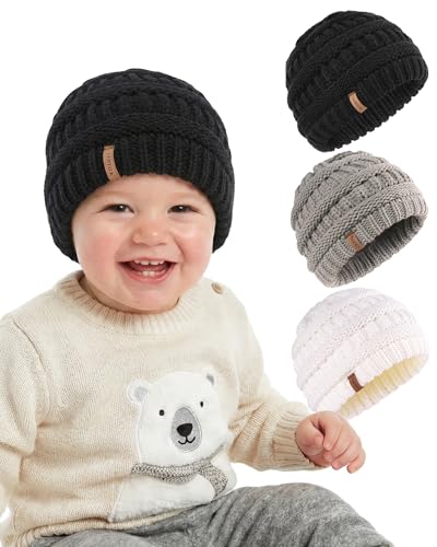 Image of FURTALK Baby Beanie Winter Soft Warm Knit Hat 3 Pack Infant Toddler Slouchy Caps