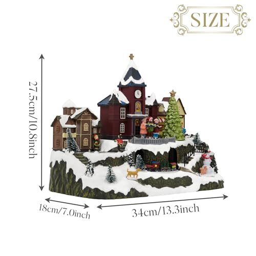 Valery Madelyn Christmas Village Decorations, Battery Operated Musical House, LED Lights Dynamic Trains Winter Scenes Figurine Retro Choir Town Gift for Christmas Decoration, 10.8 Inch by Valery Madelyn - Image 3