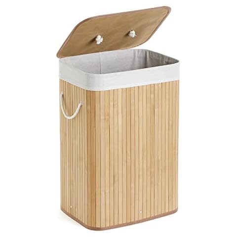 Meerveil Cesta de bambú plegable para la colada con tapa extraíble Cover