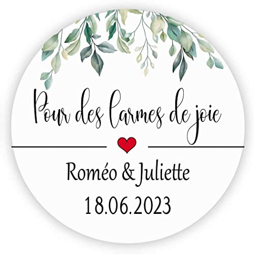 MameArt 50 PCS Étiquettes Mariage Personnalisés Pour des larmes de joie, 4cm Autocollants Mariage Anniversaire Ans Baptême Cadeaux Fête (Flores 02), (1FR0108A) Cover