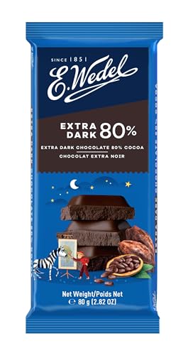 E.Wedel Chocolate Bars Extra Dark Chocolate 80%, Pack of 5 x 80g, Made in Poland, Dark Chocolate Bars Multipack, Cocoa from Ghana